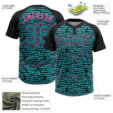 Load image into Gallery viewer, Custom Teal Black-Pink Raglan Sleeves Distressed Fragment Brush Stroke Two-Button Unisex Softball Jersey