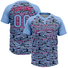 Laden Sie das Bild in den Galerie-Viewer, Custom Light Blue Black-Pink Raglan Sleeves Distressed Fragment Brush Stroke Two-Button Unisex Softball Jersey