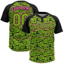 Charger l'image dans la galerie, Custom Neon Green Black-Pink Raglan Sleeves Distressed Fragment Brush Stroke Two-Button Unisex Softball Jersey