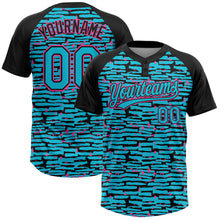 Laden Sie das Bild in den Galerie-Viewer, Custom Lakes Blue Black-Pink Raglan Sleeves Distressed Fragment Brush Stroke Two-Button Unisex Softball Jersey