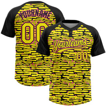 Загрузить изображение в средство просмотра галереи, Custom Light Yellow Black-Pink Raglan Sleeves Distressed Fragment Brush Stroke Two-Button Unisex Softball Jersey