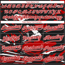 Load image into Gallery viewer, Custom Black Red-White Raglan Sleeves Abstract Fluid Marble Two-Button Unisex Softball Jersey
