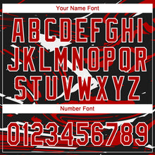 Load image into Gallery viewer, Custom Black Red-White Raglan Sleeves Abstract Fluid Marble Two-Button Unisex Softball Jersey