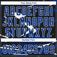 Laden Sie das Bild in den Galerie-Viewer, Custom Black Royal-White Raglan Sleeves Abstract Fluid Marble Two-Button Unisex Softball Jersey