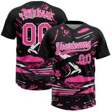 Charger l'image dans la galerie, Custom Black Pink-White Raglan Sleeves Abstract Fluid Marble Two-Button Unisex Softball Jersey