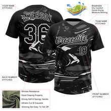 Laden Sie das Bild in den Galerie-Viewer, Custom Black Steel Gray-White Raglan Sleeves Abstract Fluid Marble Two-Button Unisex Softball Jersey