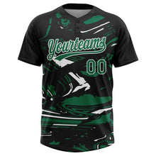Laden Sie das Bild in den Galerie-Viewer, Custom Black Kelly Green-White Raglan Sleeves Abstract Fluid Marble Two-Button Unisex Softball Jersey