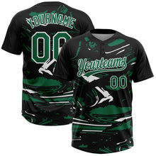 Laden Sie das Bild in den Galerie-Viewer, Custom Black Kelly Green-White Raglan Sleeves Abstract Fluid Marble Two-Button Unisex Softball Jersey