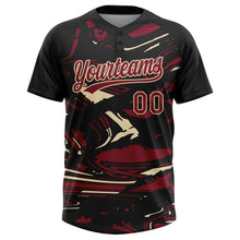 Load image into Gallery viewer, Custom Black Crimson Cream-Cream Raglan Sleeves Abstract Fluid Marble Two-Button Unisex Softball Jersey