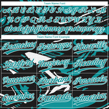 Load image into Gallery viewer, Custom Black Teal-White Raglan Sleeves Abstract Fluid Marble Two-Button Unisex Softball Jersey
