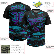 Charger l'image dans la galerie, Custom Black Purple-Teal Raglan Sleeves Abstract Fluid Marble Two-Button Unisex Softball Jersey