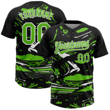 Laden Sie das Bild in den Galerie-Viewer, Custom Black Aurora Green-White Raglan Sleeves Abstract Fluid Marble Two-Button Unisex Softball Jersey