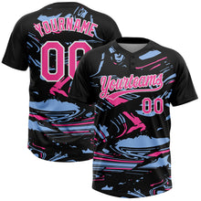 Charger l'image dans la galerie, Custom Black Pink Light Blue-White Raglan Sleeves Abstract Fluid Marble Two-Button Unisex Softball Jersey