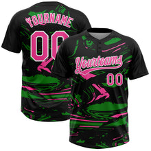 Charger l'image dans la galerie, Custom Black Pink Grass Green-White Raglan Sleeves Abstract Fluid Marble Two-Button Unisex Softball Jersey