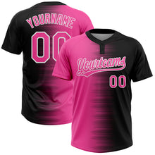 Load image into Gallery viewer, Custom Black Pink-White Gradient Horizontal Stripe Two-Button Unisex Softball Jersey