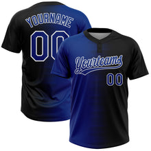 Laden Sie das Bild in den Galerie-Viewer, Custom Black Royal-White Gradient Horizontal Stripe Two-Button Unisex Softball Jersey