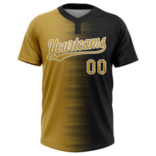 Загрузить изображение в средство просмотра галереи, Custom Black Old Gold-White Gradient Horizontal Stripe Two-Button Unisex Softball Jersey