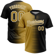 Загрузить изображение в средство просмотра галереи, Custom Black Old Gold-White Gradient Horizontal Stripe Two-Button Unisex Softball Jersey