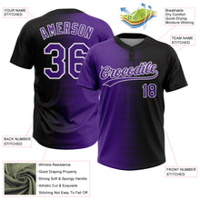 Laden Sie das Bild in den Galerie-Viewer, Custom Black Purple-White Gradient Horizontal Stripe Two-Button Unisex Softball Jersey