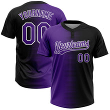 Laden Sie das Bild in den Galerie-Viewer, Custom Black Purple-White Gradient Horizontal Stripe Two-Button Unisex Softball Jersey