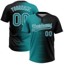 Загрузить изображение в средство просмотра галереи, Custom Black Teal-White Gradient Horizontal Stripe Two-Button Unisex Softball Jersey