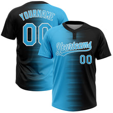 Charger l'image dans la galerie, Custom Black Sky Blue-White Gradient Horizontal Stripe Two-Button Unisex Softball Jersey