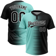 Laden Sie das Bild in den Galerie-Viewer, Custom Black Ice Blue-White Gradient Horizontal Stripe Two-Button Unisex Softball Jersey