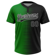 Laden Sie das Bild in den Galerie-Viewer, Custom Black Grass Green-White Gradient Horizontal Stripe Two-Button Unisex Softball Jersey