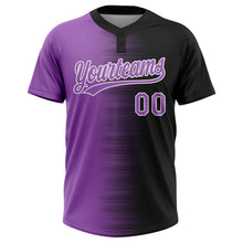 Load image into Gallery viewer, Custom Black Purple Medium Purple-White Gradient Horizontal Stripe Two-Button Unisex Softball Jersey