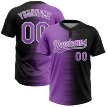 Load image into Gallery viewer, Custom Black Purple Medium Purple-White Gradient Horizontal Stripe Two-Button Unisex Softball Jersey