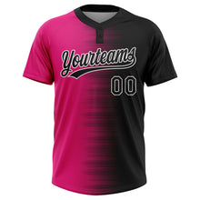 Загрузить изображение в средство просмотра галереи, Custom Black Hot Pink-White Gradient Horizontal Stripe Two-Button Unisex Softball Jersey