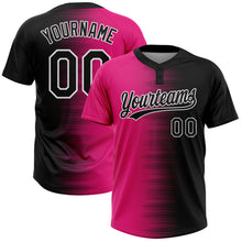 Загрузить изображение в средство просмотра галереи, Custom Black Hot Pink-White Gradient Horizontal Stripe Two-Button Unisex Softball Jersey