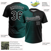 Laden Sie das Bild in den Galerie-Viewer, Custom Black Midnight Green-White Gradient Horizontal Stripe Two-Button Unisex Softball Jersey