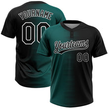 Laden Sie das Bild in den Galerie-Viewer, Custom Black Midnight Green-White Gradient Horizontal Stripe Two-Button Unisex Softball Jersey