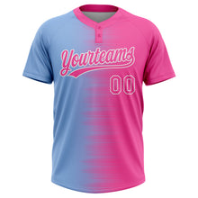 Laden Sie das Bild in den Galerie-Viewer, Custom Pink Light Blue-White Gradient Horizontal Stripe Two-Button Unisex Softball Jersey