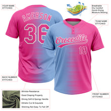 Laden Sie das Bild in den Galerie-Viewer, Custom Pink Light Blue-White Gradient Horizontal Stripe Two-Button Unisex Softball Jersey