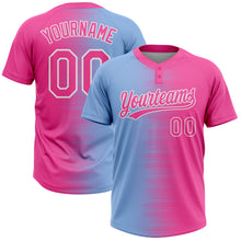 Laden Sie das Bild in den Galerie-Viewer, Custom Pink Light Blue-White Gradient Horizontal Stripe Two-Button Unisex Softball Jersey