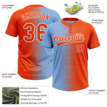 Charger l'image dans la galerie, Custom Orange Light Blue-White Gradient Horizontal Stripe Two-Button Unisex Softball Jersey