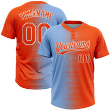 Charger l'image dans la galerie, Custom Orange Light Blue-White Gradient Horizontal Stripe Two-Button Unisex Softball Jersey
