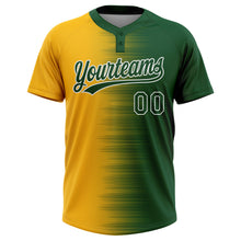 Laden Sie das Bild in den Galerie-Viewer, Custom Green Gold-White Gradient Horizontal Stripe Two-Button Unisex Softball Jersey