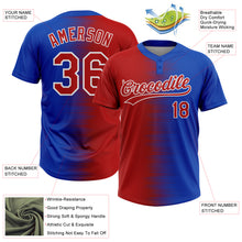 Laden Sie das Bild in den Galerie-Viewer, Custom Red Thunder Blue-White Gradient Horizontal Stripe Two-Button Unisex Softball Jersey