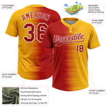 Загрузить изображение в средство просмотра галереи, Custom Gold Red-White Gradient Horizontal Stripe Two-Button Unisex Softball Jersey