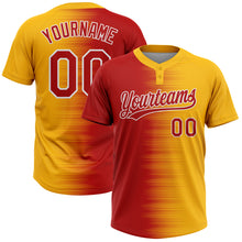 Загрузить изображение в средство просмотра галереи, Custom Gold Red-White Gradient Horizontal Stripe Two-Button Unisex Softball Jersey