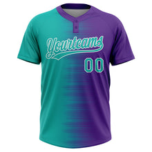 Laden Sie das Bild in den Galerie-Viewer, Custom Aqua Purple-White Gradient Horizontal Stripe Two-Button Unisex Softball Jersey