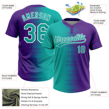 Laden Sie das Bild in den Galerie-Viewer, Custom Aqua Purple-White Gradient Horizontal Stripe Two-Button Unisex Softball Jersey