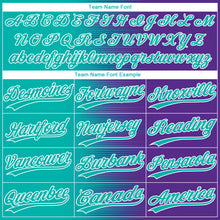 Laden Sie das Bild in den Galerie-Viewer, Custom Aqua Purple-White Gradient Horizontal Stripe Two-Button Unisex Softball Jersey