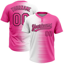 Laden Sie das Bild in den Galerie-Viewer, Custom Pink White-Black Gradient Horizontal Stripe Two-Button Unisex Softball Jersey
