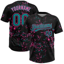 Laden Sie das Bild in den Galerie-Viewer, Custom Black Teal-Pink Abstract Shattered Paint Splatter Two-Button Unisex Softball Jersey