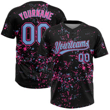 Laden Sie das Bild in den Galerie-Viewer, Custom Black Light Blue-Pink Abstract Shattered Paint Splatter Two-Button Unisex Softball Jersey