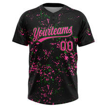 Laden Sie das Bild in den Galerie-Viewer, Custom Black Pink-Grass Green Abstract Shattered Paint Splatter Two-Button Unisex Softball Jersey